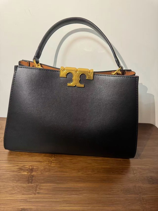 Tory Burch Handbags - Tory Burch Black Leather Top Handle Satchel with Gold-Tone Logo